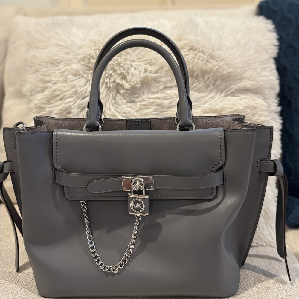 Gray Leather Handbag